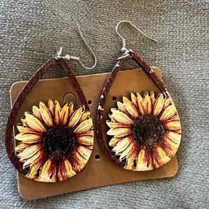 Sunflower wooden earrings. $6 each or 3 for $15